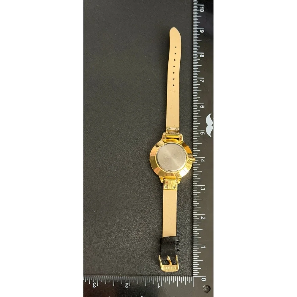 Nine West Watch Womens Black Gold Tone Floral